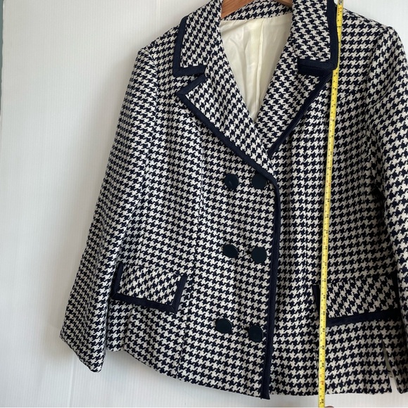 Vintage Stylish Houndstooth blazer Jacket ladies workers union navy and white - Picture 3 of 10